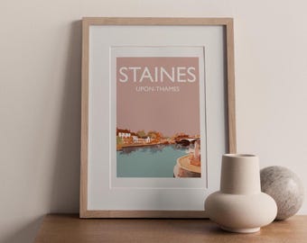 Staines Upon Thames Surrey England UK Fine Art Travel Print Poster (not framed)