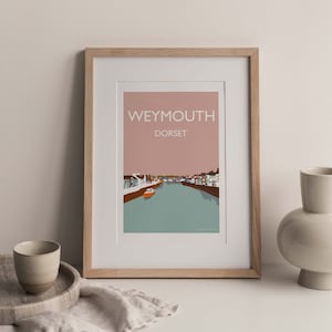 Weymouth Harbor Dorset Engeland VK A4 reisafdruk (ingelijst)