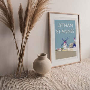 Lytham St Annes Lancashire A4 Travel Poster (blue) unframed