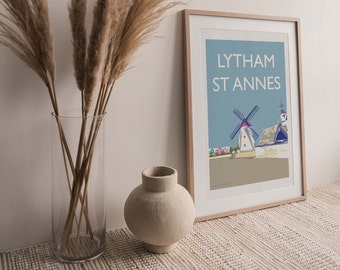 Lytham St Annes Lancashire A4 Travel Poster (blue) unframed