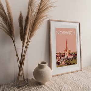Cartaz de viagem A4 sem moldura, Norwich, Norfolk, Inglaterra, Reino Unido