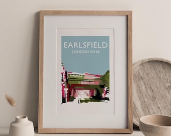Earlsfield Station Art Print | Vintage Style Travel Poster, A3 BLUE Giclée Print