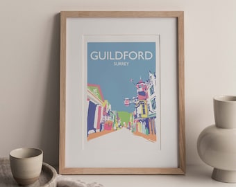 Guildford High Street Surrey England UK A4 travel poster print (unframed)