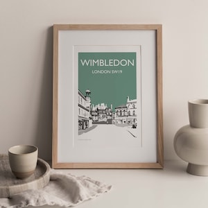 Wimbledon London SW19 England UK A4 travel poster print Teal (green-grey colour) (unframed)