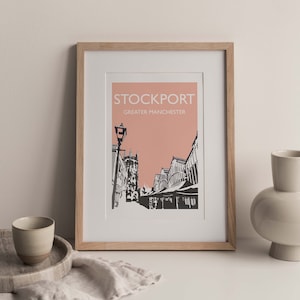 Stockport Greater Manchester Travel Poster A4 (Peach)