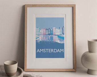 Amsterdam Travel Poster A4, Dutch Wall Art, The Netherlands illustration, Art print, Nederland print, Travel Poster, Damrak (unframed)