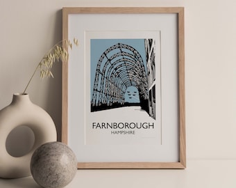 Farnborough Hampshire England (light blue) A3 giclee fine art travel print