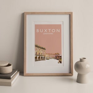 Buxton Crescent Derbyshire A4 Travel Print Poster - Peach, Brown (unframed)