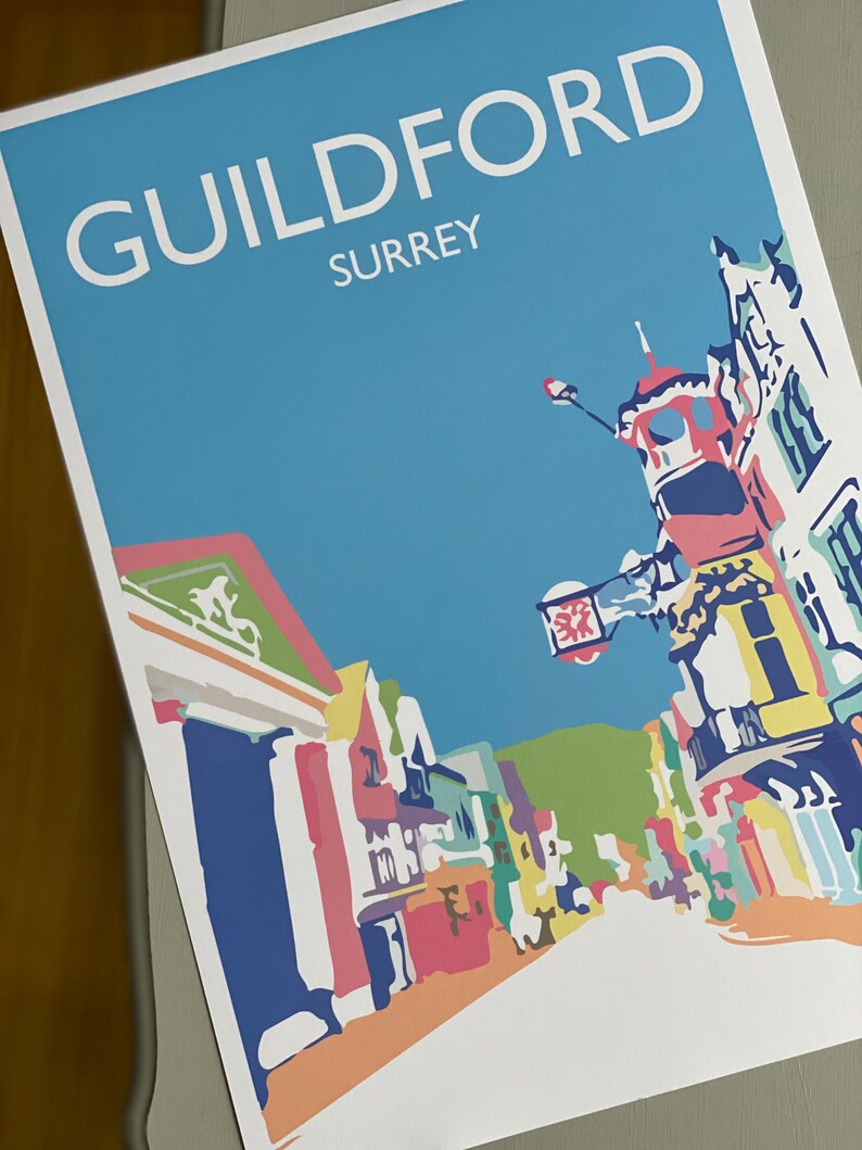 Guildford High Street Bright Colours A3 Poster Surrey Print Etsy