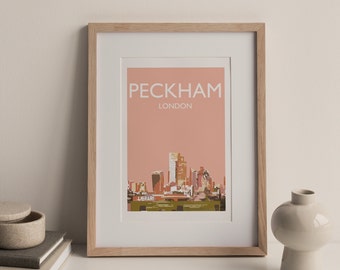 Peckham (peach) London England UK A4 Travel Poster Print (not framed)