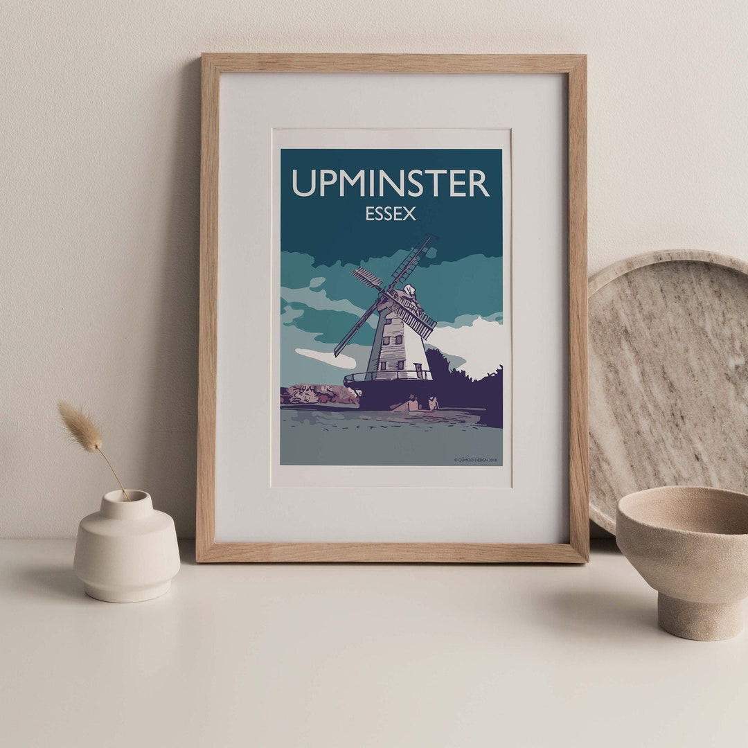 Upminster Windmill Essex East London A4 Travel Poster Bright Blue