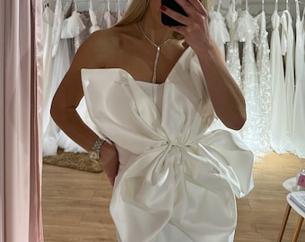 Ivory satin slip wedding dress / Large flower detail wedding dress / bridal attire fitted wedding gown / TOP wedding dress 2024