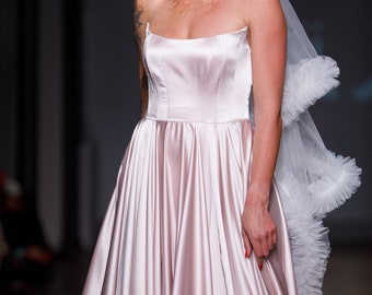 Satin wedding dress in Pink / Shimmer material weddign dress / Corset top wedding gown in pinlk / bridal design wedding dresses / amelii