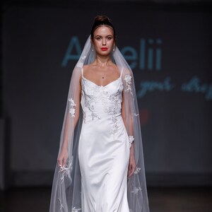 Ivory satin wedding dress / floral details wedding gown / naked back sexy wedding slip gown / wedding dress in ivory / amelii dress handmade image 1