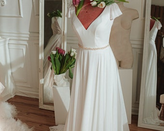 Ivory Chiffon Wedding Dress: Handmade Ruffle Boho Gown