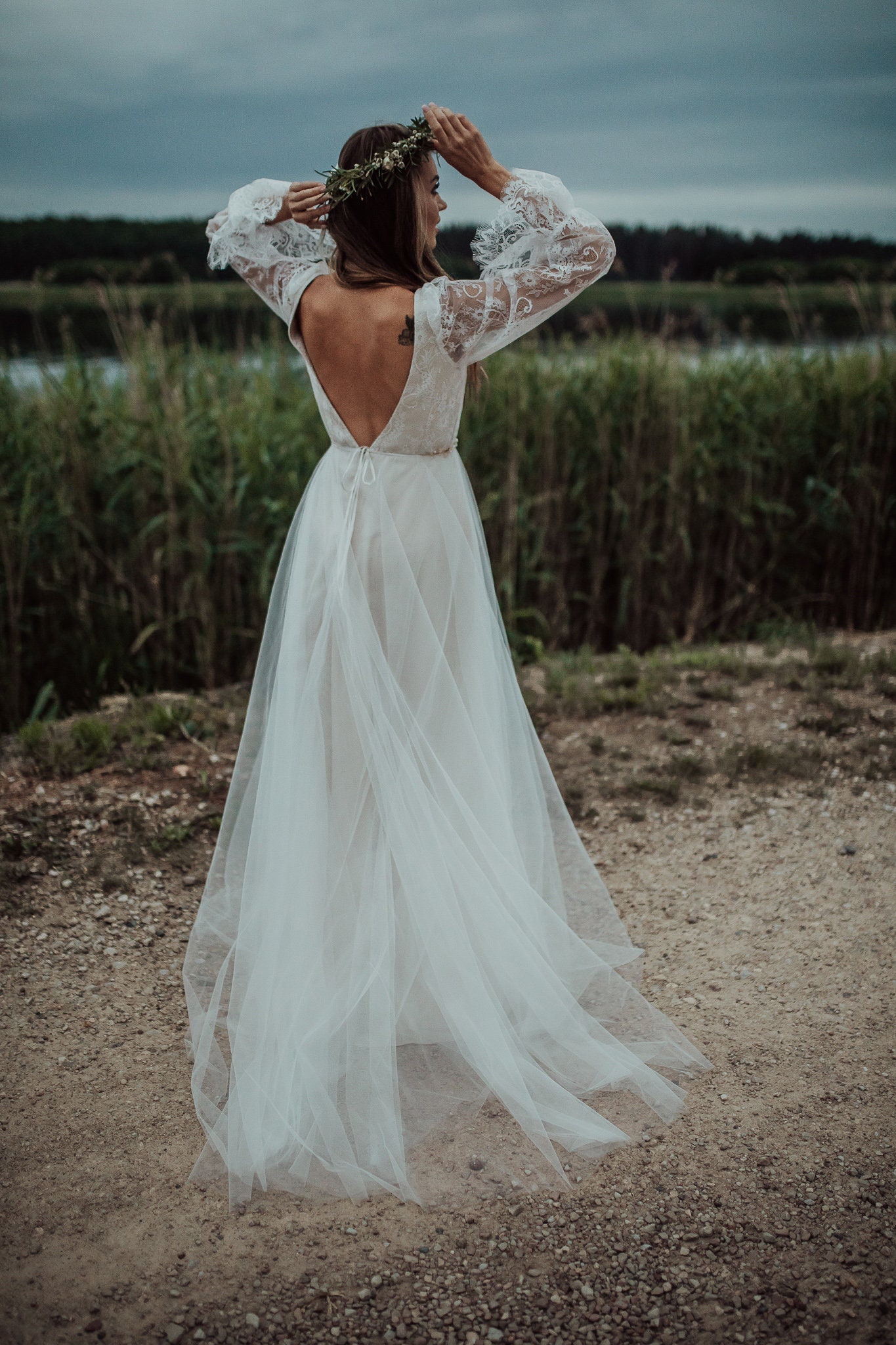 Ivory / beige colour Bohemian Tulle Wedding Dress/Bohemian | Etsy