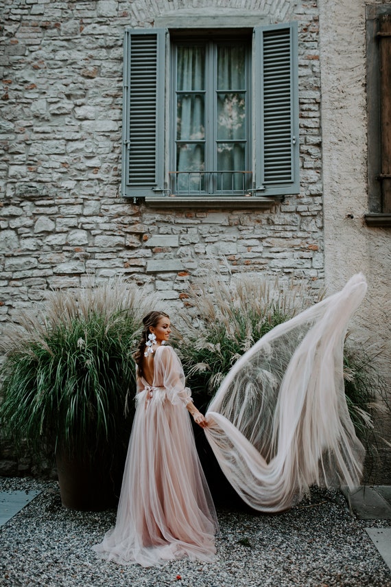 Bohemian Blush Tulle Wedding Dress/open ...