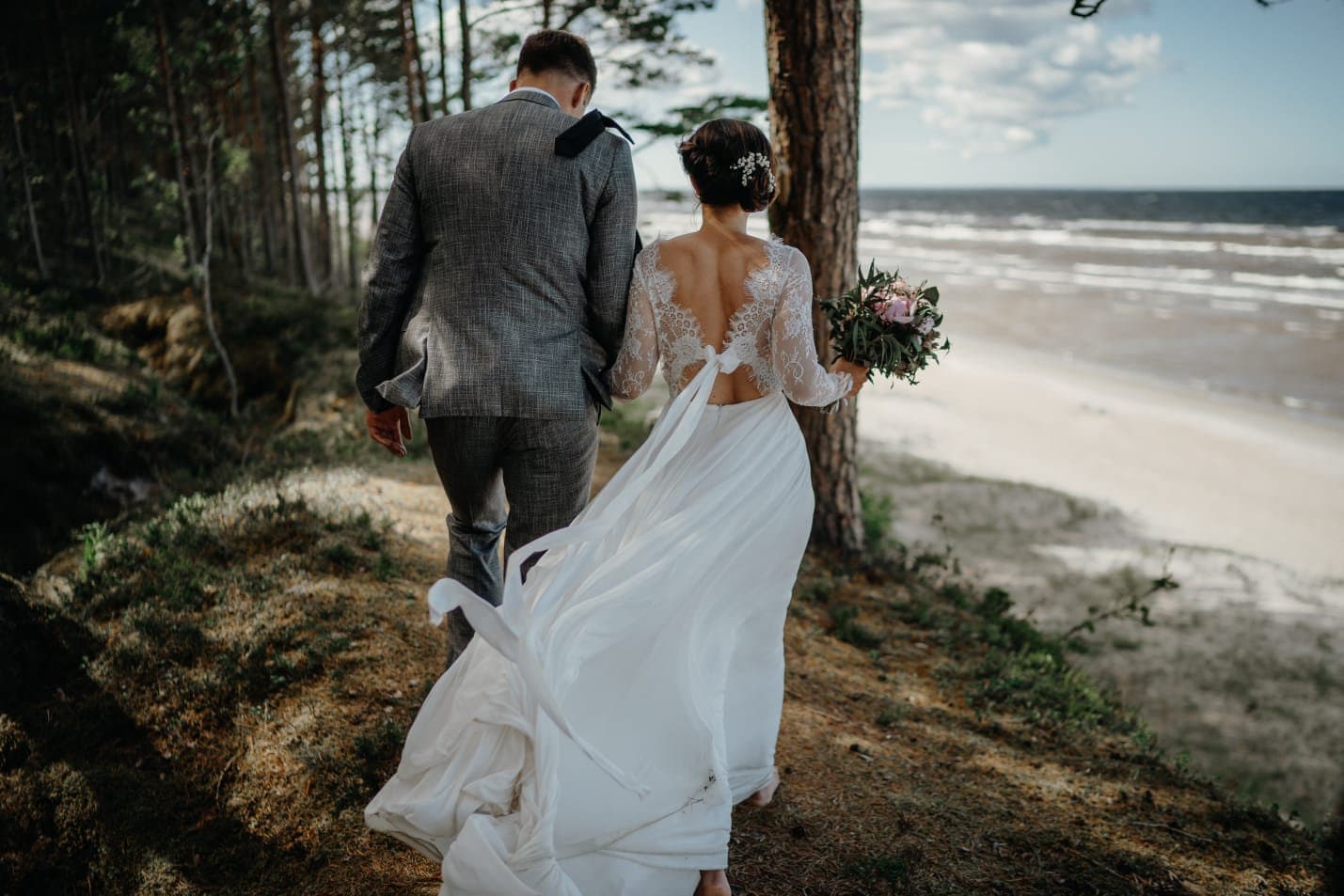 Light Ethereal Chiffon Wedding Dress with Lace Detailing and Chiffon Ribbon/Delicate Back Neckline for Bohemian Wedding Look