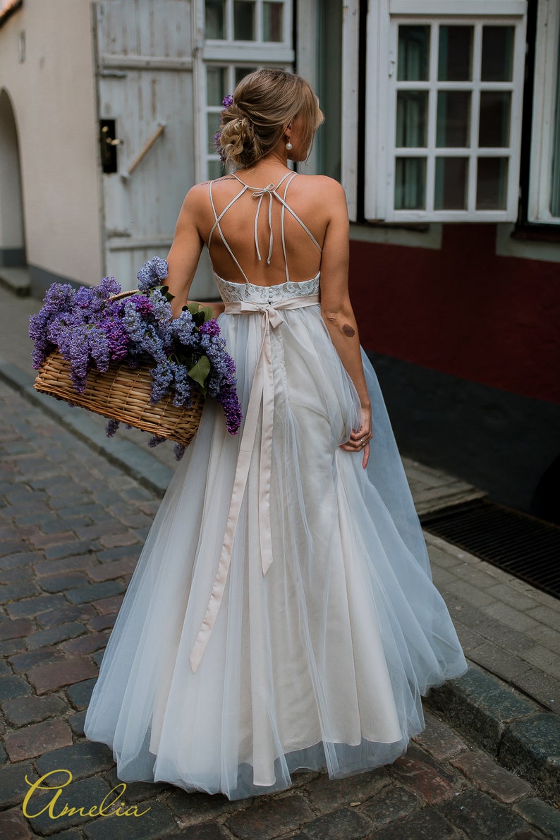 Flowy Tulle Beige Wedding Dress/ Bohemian Beige Wedding ...