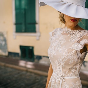 Delicate Lace Wedding Dress/ Bohemian Beige Lace Wedding Dress/ Open Back Beige Lace Wedding Dress/ Bohemian Long Train Wedding Dress image 2