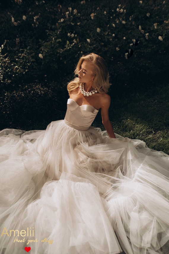 Blush Tulle Wedding Skirt & Corset Top Set