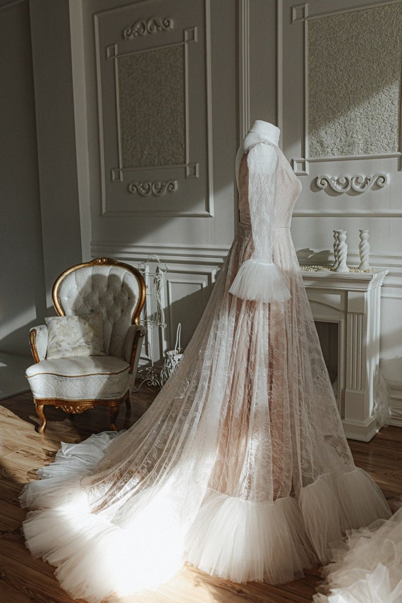 ruffled tulle wedding dress