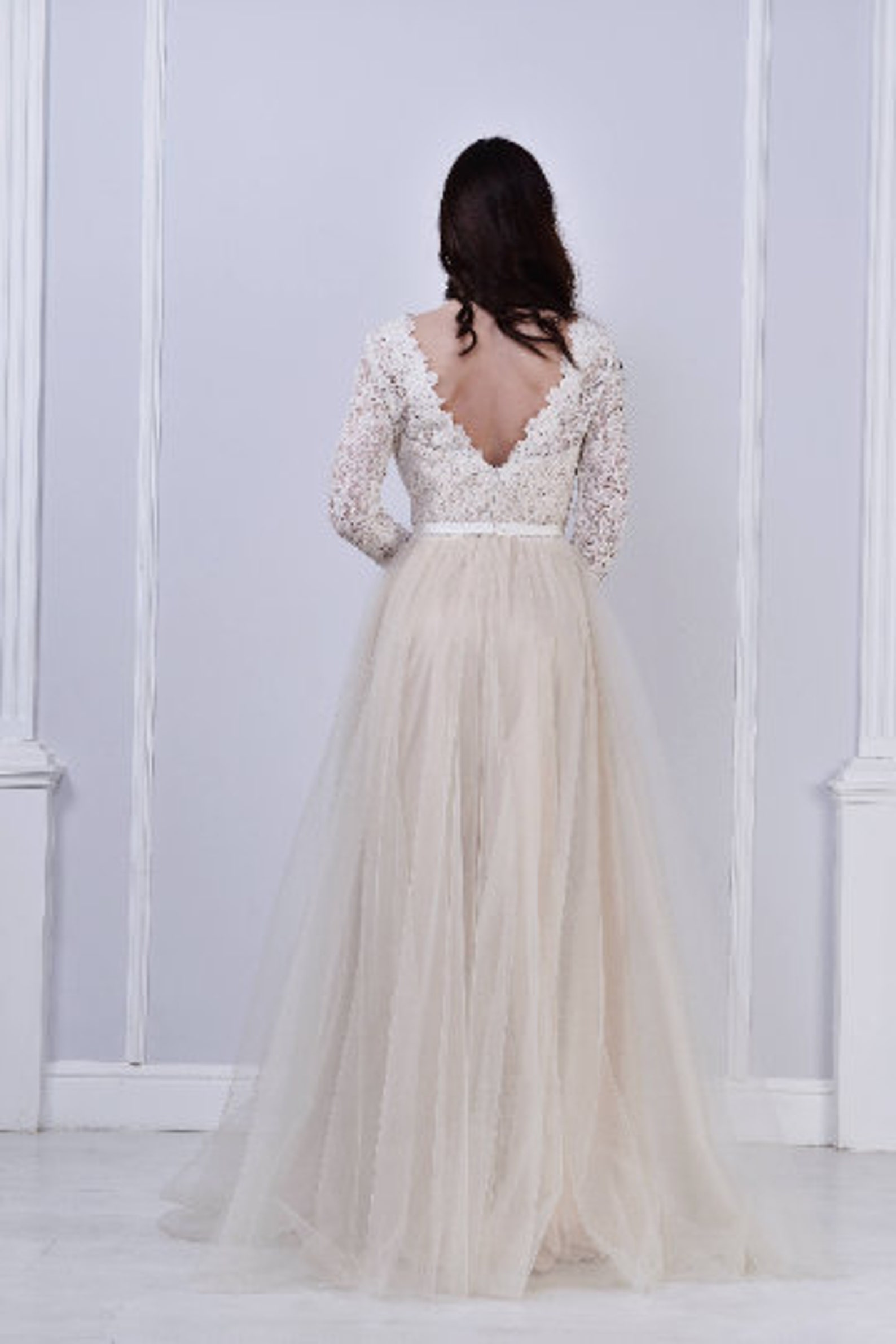 Bohemian Open Back Tulle Wedding Dress/beige Boho Wedding | Etsy UK