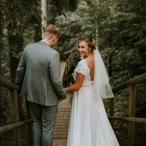 Simple Chiffon Wedding Dress with Lace Top and Hemline/Backless Boho Wedding Dress with Lace Top/Backless Chiffon Wedding Dress image 8