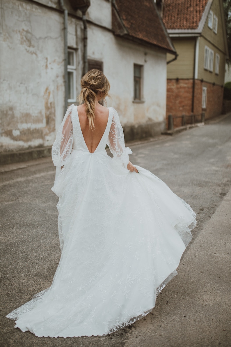 Long Sleeve Sequin Wedding Dress / Bohemian Style Wedding Gown | Etsy