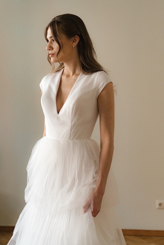 Ivory Tulle Wedding Gown - Ruffle Layered Princess Bridal Dress