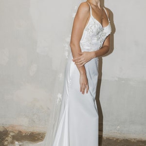 Ivory satin wedding dress / floral details wedding gown / naked back sexy wedding slip gown / wedding dress in ivory / amelii dress handmade image 4