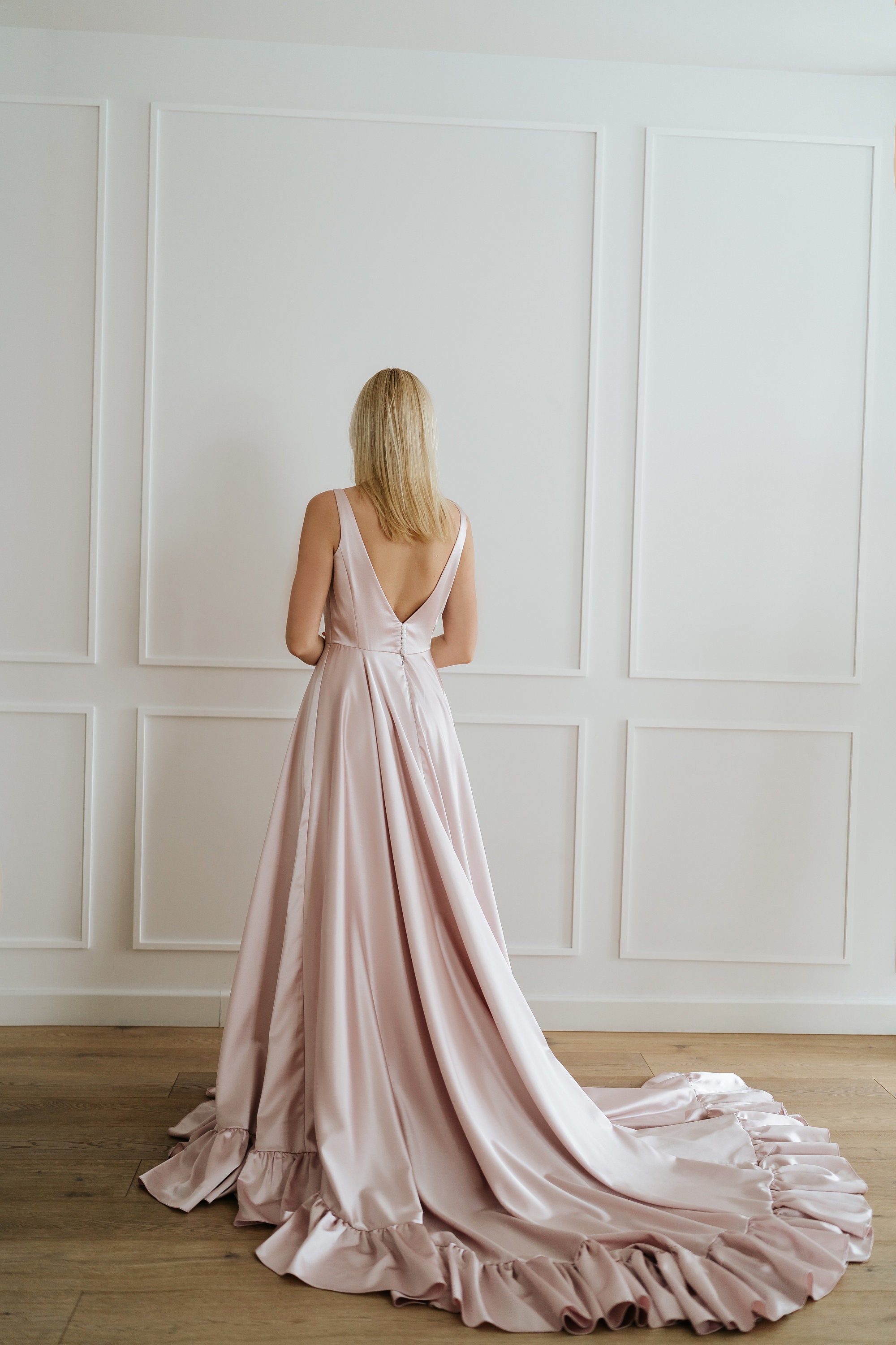 open lace back dress Princess A Line Off the Shoulder Light Pink Long Prom Dress with Ruffl