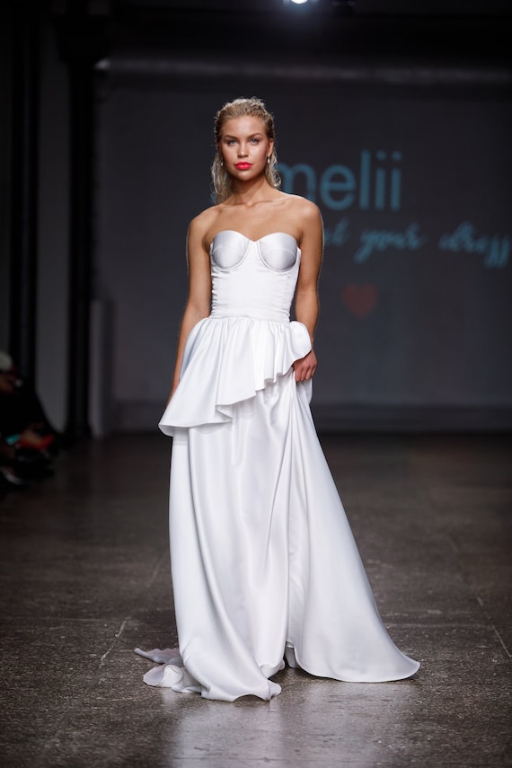 Ivory Satin Corset Wedding Dress: Two-Piece Bridal Set