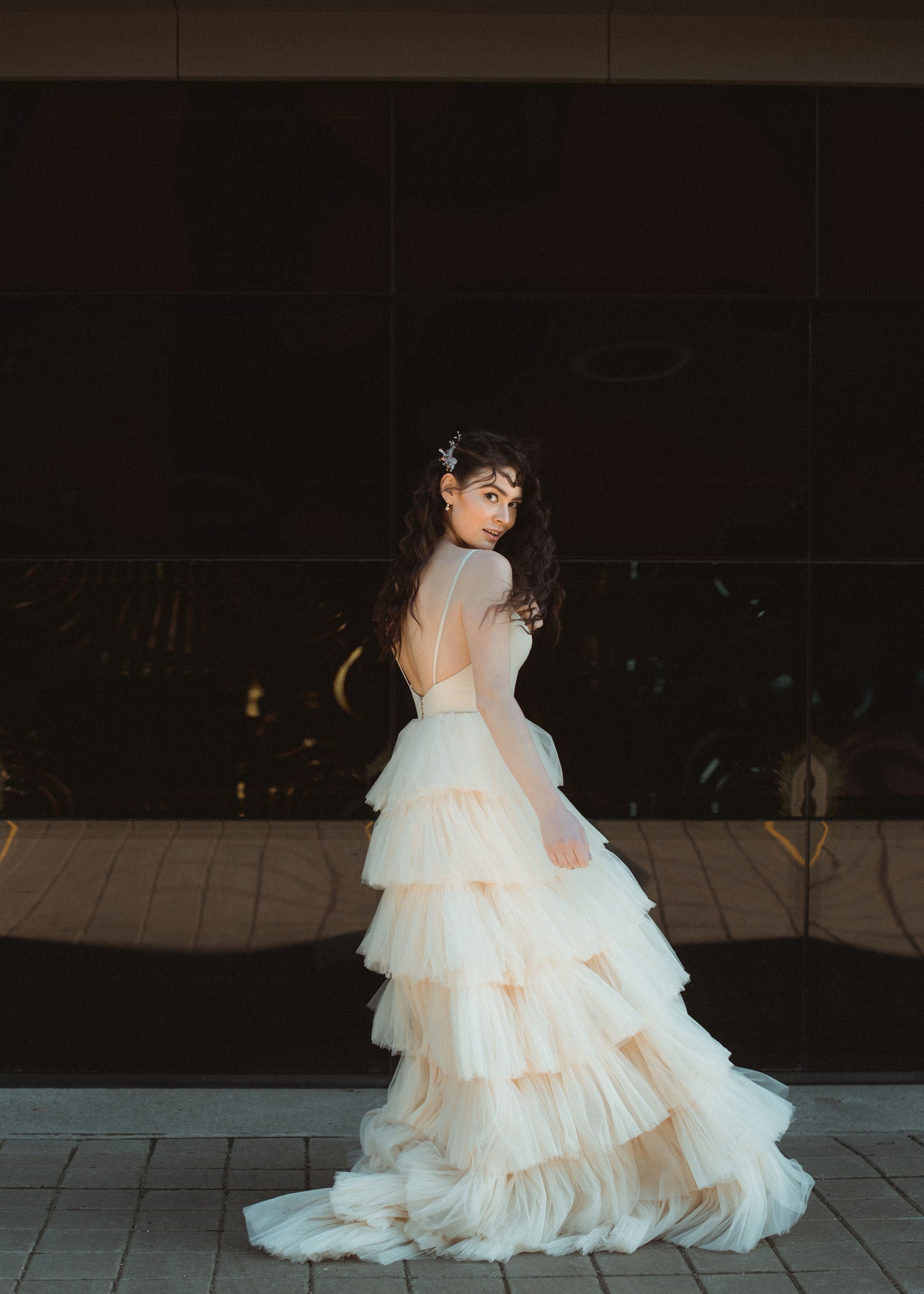 Light Nude Tulle Wedding Dress With Ruffles and V - Etsy