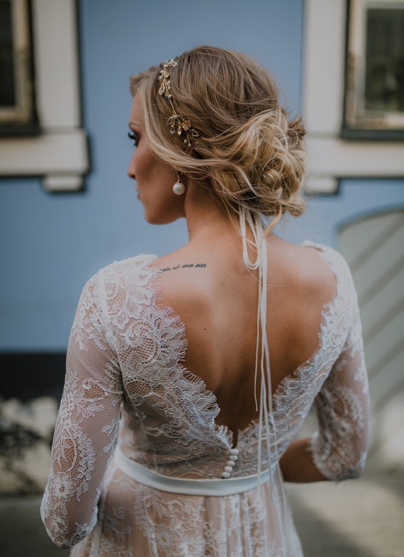 Beige lace wedding dress sale