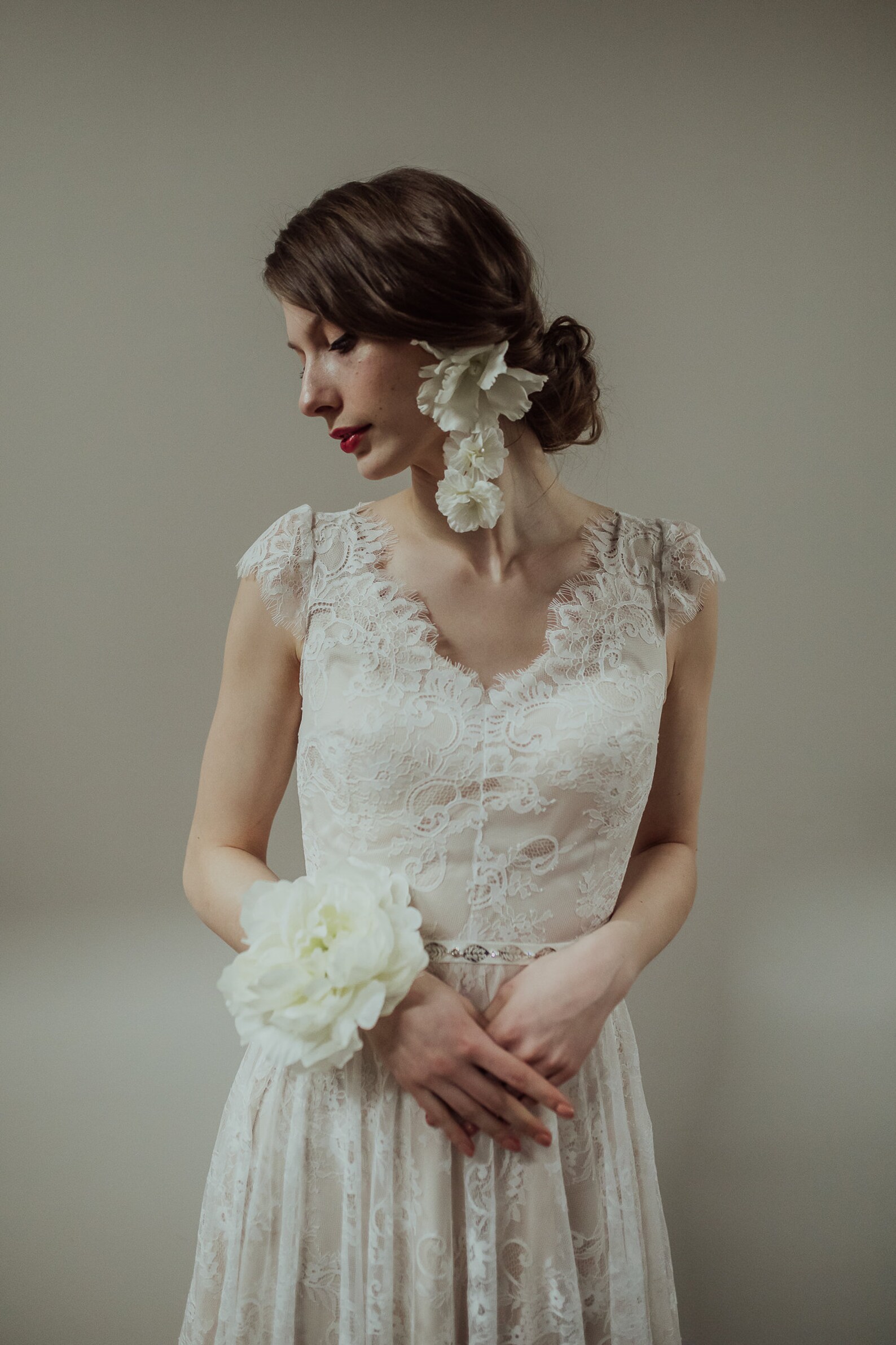 Chiffon Dress with Lace Straps Decor with Sash Bow Silver main image 0