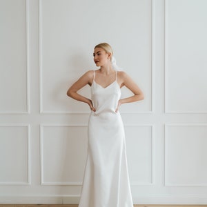 Satin Slip Wedding Dress / Ivory Satin Gown on Straps / naked Back Wedding Dress / Custom Made handmade Wedding Dress by Amelii