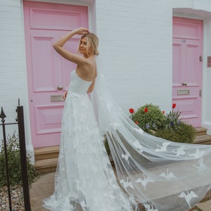 Sensual Wedding Dress with Birds Applique / Ivory Wedding Dress with Deep V Neckline and Corset Top / Handmade Wedding Dress by Amelii
