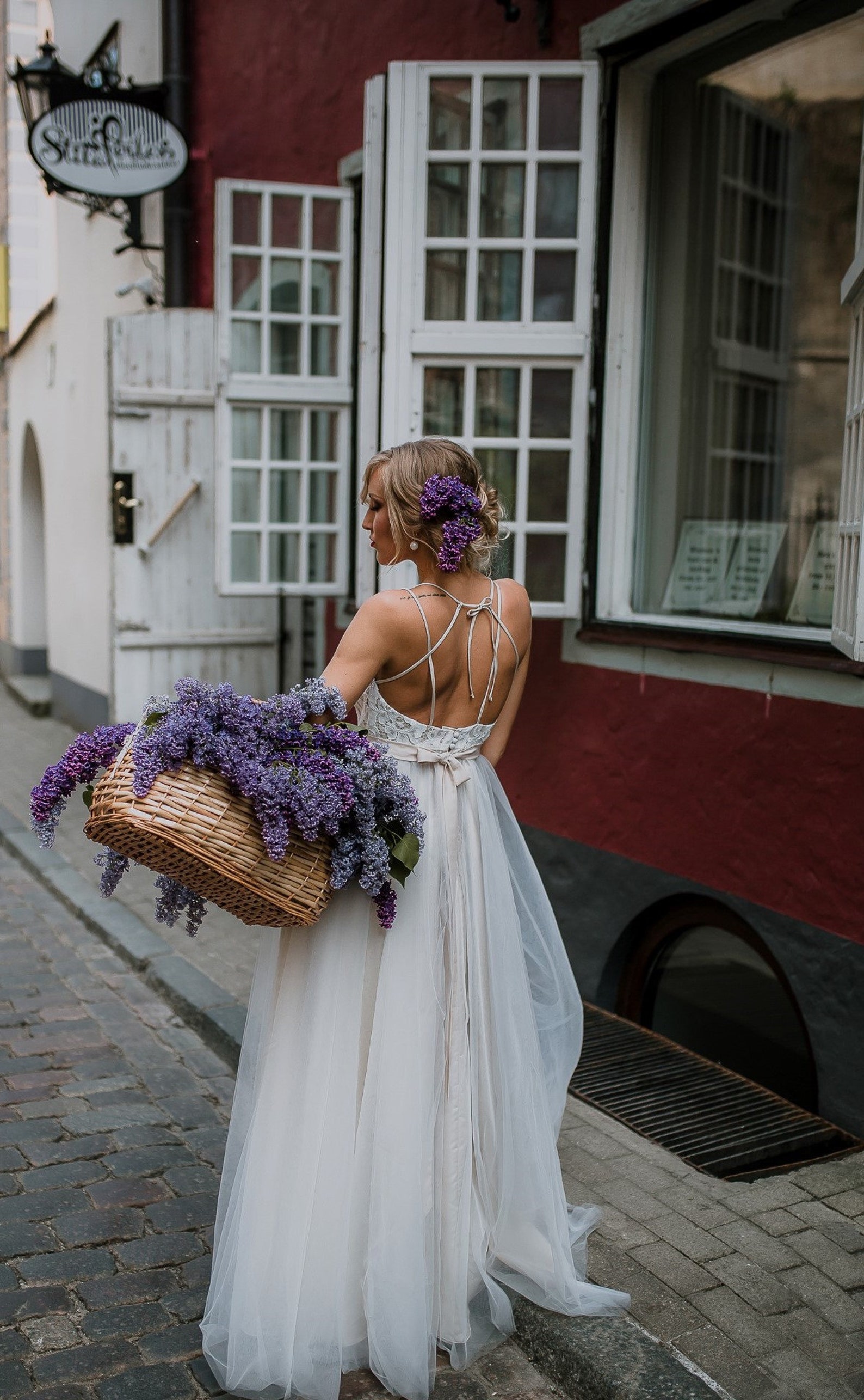Flowy Tulle Beige Wedding Dress/ Bohemian Beige Wedding Dress/ Etsy
