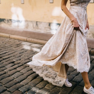 Delicate Lace Wedding Dress/ Bohemian Beige Lace Wedding Dress/ Open Back Beige Lace Wedding Dress/ Bohemian Long Train Wedding Dress image 5