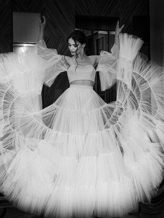 Two Piece White Tulle Ruffle Skirt Wedding Dress Two Piece White Tulle Ruffle Skirt Wedding Dress