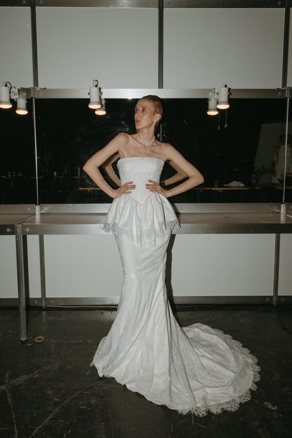 ivory two piece dress Ivory Two-Piece Wedding Dress / Lace Strapless Corset & Fitted Skirt