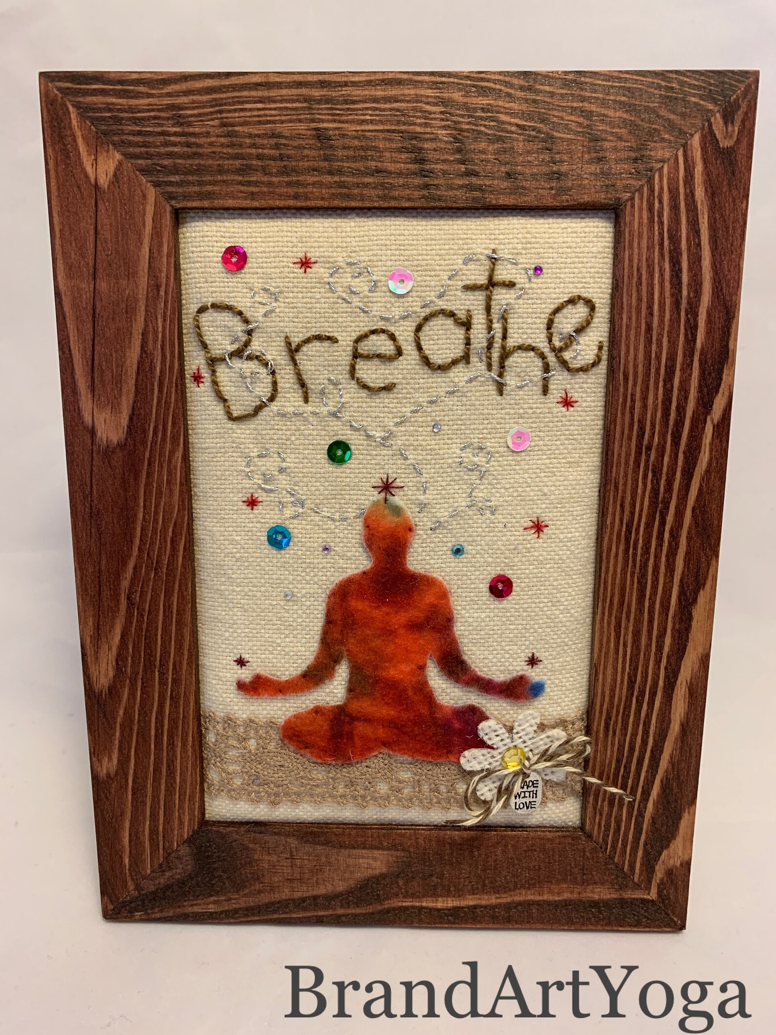 Breathe Frame Yoga Meditation Decor Hand Embroidery Art Etsy