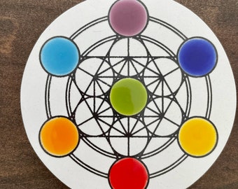 Sacred Geometry Metatron's Cube Small Ceramic Tile, Ceramic Coaster, Crystal Grid, Holistic Healing, Yoga