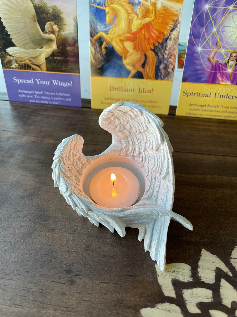 Needzo Guardian Angel Wings Tea Light Candle Holder - Hand Painted Resin Holder With Candle, Pack Of 2, 2.5 Inch