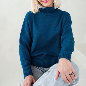 Rollkragenpullover, süßer Merinopullover, Rollkragenpullover aus extrafeiner Merinowolle, übergroßer Merinopullover, Stehkragenpullover