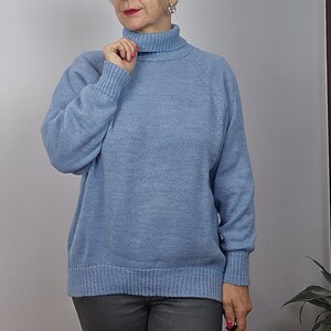 Turtle neck alpaca jumper, knitted oversized wool sweater for women, lambswool sweater, natural wool sky blue sweater, Boyfriend Top