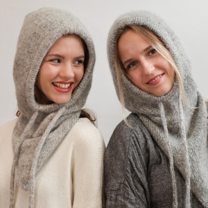 Kuscheliger Kapuzenpullover, Balaclava Hut Haube, Hoodie Mütze, gestrickte Wollhaube, grobstrick Wolle Kapuze für den Winter