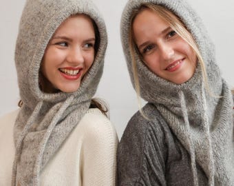 Capuche à capuche, cagoule cagoule, bonnet à capuche, capuche en laine en tricot, capuche en laine épaisse pour l'hiver, capuche en laine douce, cagoule en tricot, couvre-chefs en tricot