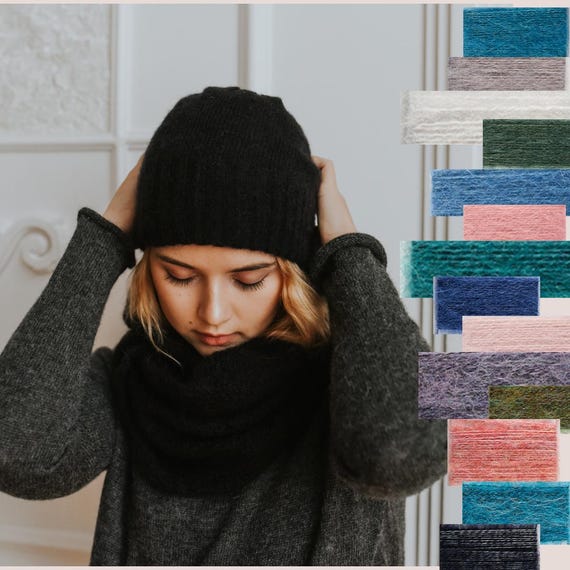 Knitted wool scarf, handmade infinity scarf, mohair and silk, luxury knitwear, simple design, minimal look, elegant accesories for woman